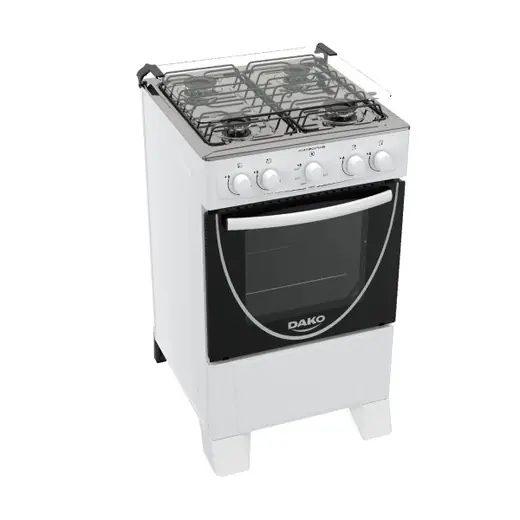 Dako COCINA AMAZONAS 4 Hr. Tv. BLANCA — 4 Hr. Tapa de Vidrio. Mesada de Acero Inox. Doble vidrio en la puerta del horno. 1 Rejilla fija con dos ajustes de…
