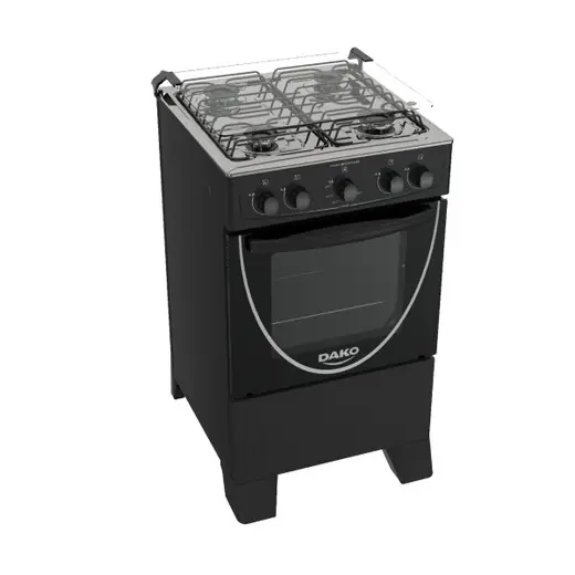 Dako COCINA AMAZONAS 4 Hr. Tv. NEGRA — 4 Hr. Tapa de Vidrio. Mesada de Acero Inox. Doble vidrio en la puerta del horno. 1 Rejilla fija con dos ajustes de…
