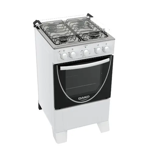 Dako COCINA LUNA 4 Hr. Tv. Ee. BLANCA — 4 Hr. Encendido Eléctrico. Tapa de Vidrio. Mesada de Acero Inox. Doble vidrio en la puerta del horno. 1 Rejilla fija…