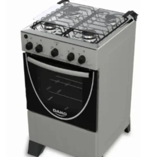 Dako COCINA LUNA 4 Hr. Tv. Ee. GRIS — 4 Hr. Encendido Eléctrico. Tapa de Vidrio. Mesada de Acero Inox. Doble vidrio en la puerta del horno. 1 Rejilla fija…