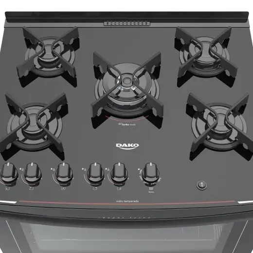 Dako COCINA SUPREME GLASS 5 HR. — 5 Hr., Encendido Electrico, Luz, Mesada de Vidrio Templado, Horno limpia Fácil