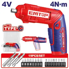Emtop • 1x Taladro atornillador de batería de litio 1.5Ah/ 12V. Incluye batería (USB) • 1x Destornilla-