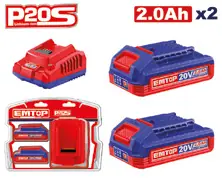 Emtop KIT CARGADOR DOBLE 20V (4AH) + 2X BAT.