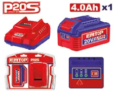Emtop KIT CARGADOR DOBLE 20V (4AH) + 2X BAT. ELBCPK2212