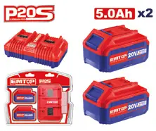 Emtop KIT CARGADOR DOBLE 20V (4AH) + 2X BAT. ELBCPK2212 ELBCPK1012