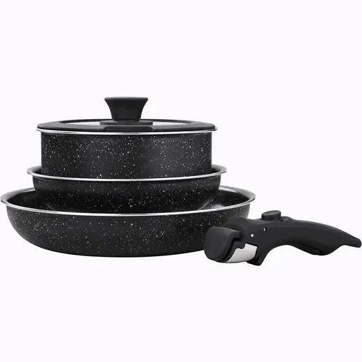 JUEGO DE OLLAS 5 PIEZAS. MANGO DESMONTABLE CERAM.NEGRO (REG)