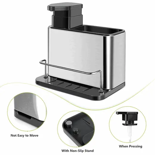 RACK DISPENSADOR DE JABON Y PORTA MENAJE/ESPONJA