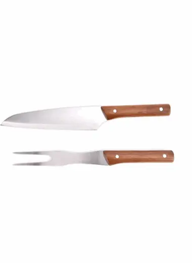SET 2PCS CUCHILLO/TENEDOR PARRILLA MANGO MADERA (REG)