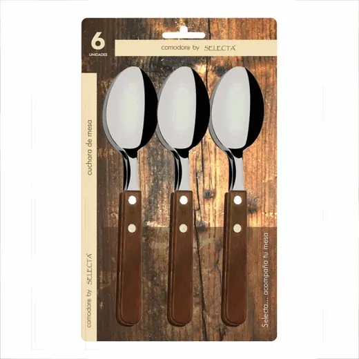 SET 6PZAS CUCHARA DE MESA 1.2MM MANGO MADERA (REG)