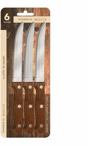 SET 6PZAS CUCHILLOS ASADO 1.2MM MANGO MADERA (REG)