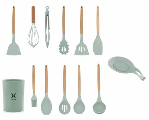 SET DE UTENSILIOS DE COCINA CROIX DE 13PCS VERDE AGUA CMU-009 (REG)
