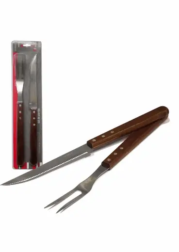 SET X2 PZAS ASADOR TENEDOR/CUCHILLO MANG.MADERA. 38CM (REG)