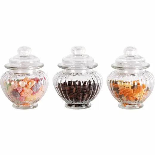 SET X3 RECIPIENTES D10xH13CM 300ML VIDRIO C/TAPA