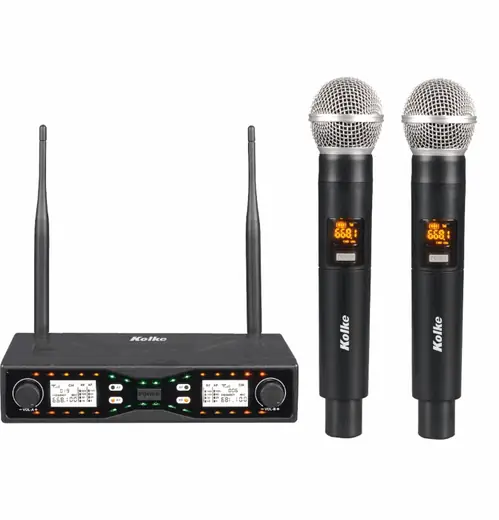 SISTEMA DE 2 MICROFONOS UHF CON 2 CANALES KOLKE KPI-750 (REG)