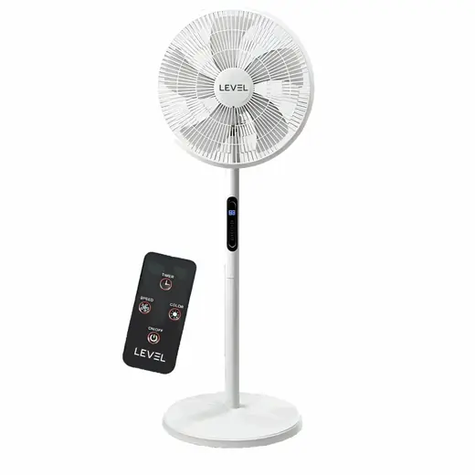 VENTILADOR DE PIE 16" 220V 5 ASPAS 8 VELOCIDADES LEVEL (REG) Ventilador de pie 16" con control remoto 220V - 50Hz - 45W. 5 aspas PP. 8 Velocidades.